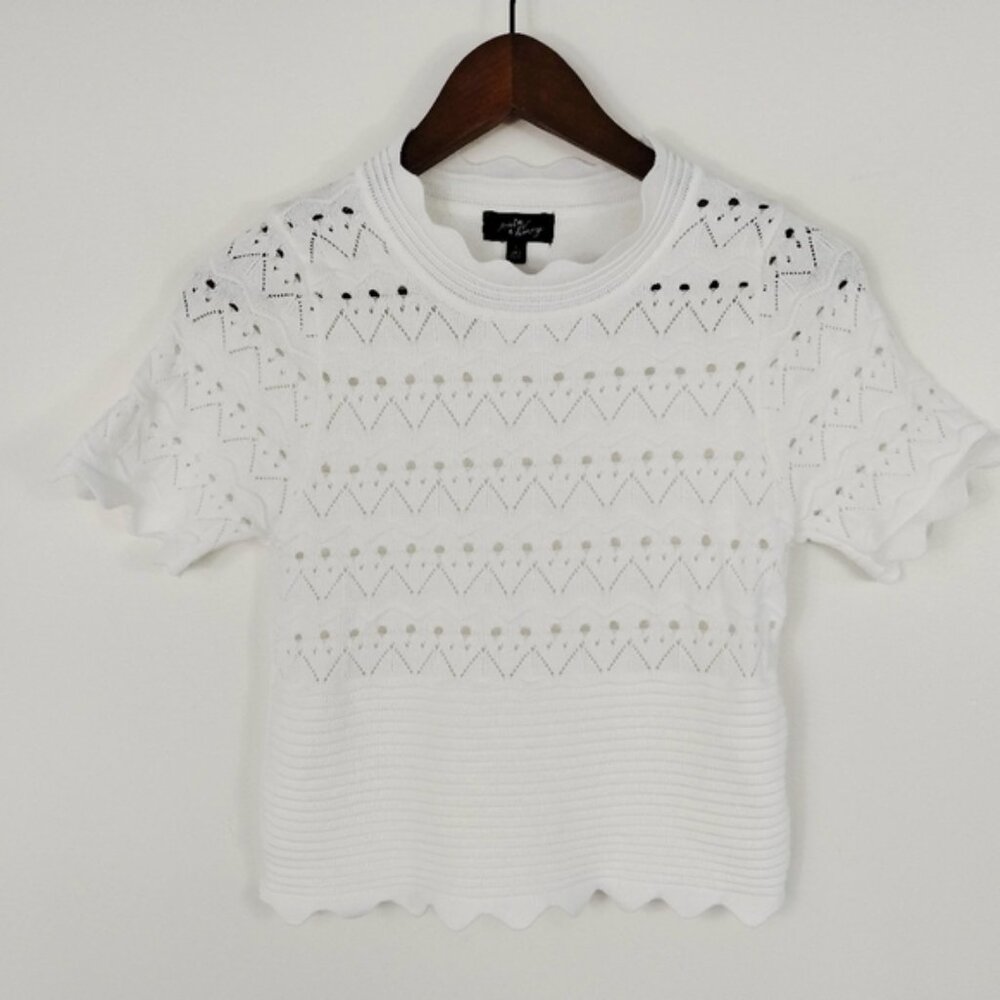 Milk &Honey Cropped Top Size Large White Viscose Short Sleeve Clean Beauty